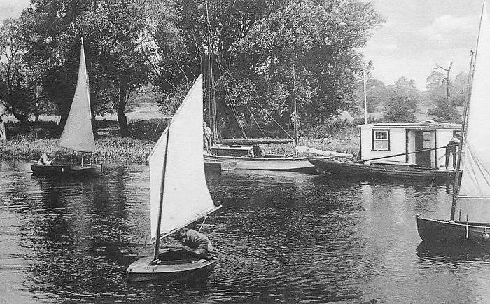 Though the date of this photo is unknown, it captures perfectly how previous generations revered the river. Here, sailing boats and a Nene houseboat relax together on a stretch of  river upstream of Orton Staunch (alongside what would today be the Thorpe Wood golf course).