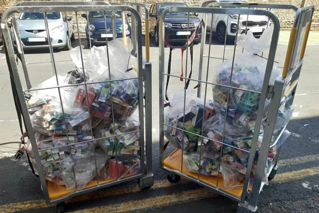 Suspected non-duty and counterfeit cigarettes, tobacco and vapes seized by police in Peterborough.