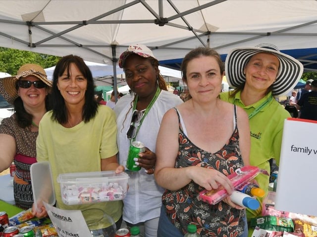 Judita Grubliene, Helen Whittaker, Louise Ravenscroft, Bennadetta Omondi and Lou Roe - volunteers on the Family Voice tombola.