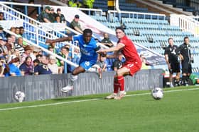 David Ajiboye in action for Posh against Orient. Photo: David Lowndes.