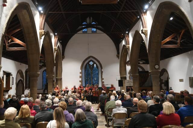 Ukulele's for Ukraine event at St Botolph's church, Longthorpe - one of many events held in Peterborough to help the people of war-torn Ukraine as new figures show an increase in the number of visas given to refugees heading for Peterborough.