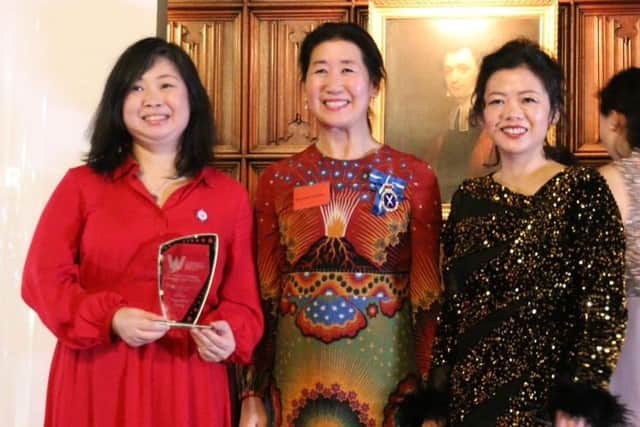 Faustina Yang (L) received the prestigious Chinese Woman of the Year award in a glitzy gala ceremony at the University of Cambridge on January 28.