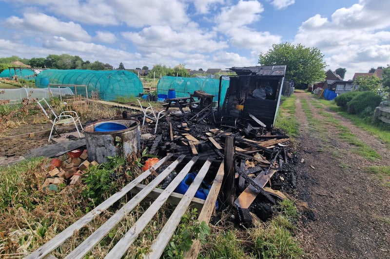 Damage caused by arsonists at the site.