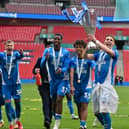 Hector Kyprianou celebrates the Posh Vertu Trophy Final win over Birmingham City at Wembley last season. Photo David Lowndes