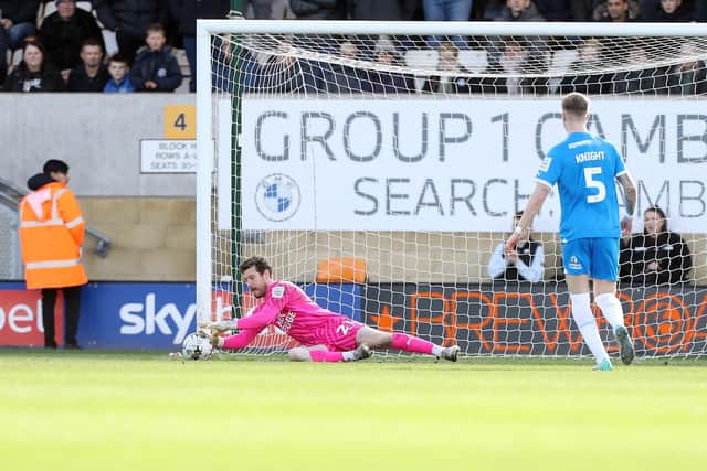 Posh goalkeeper Jed Steer in action at Cambridge. Photo Joe Dent/theposh.com