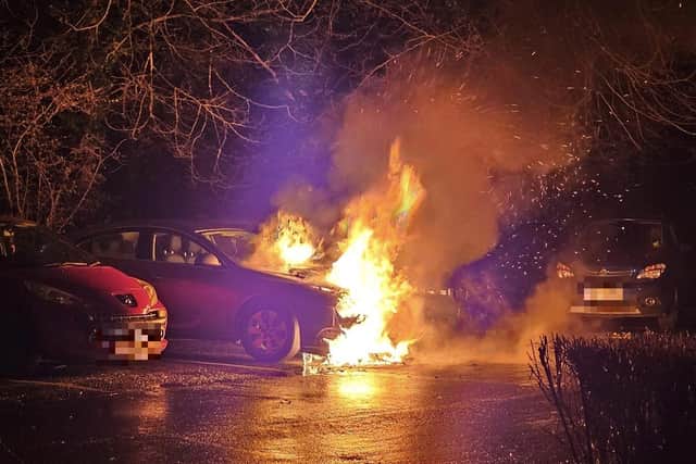One of the cars set alight in Bodesway.