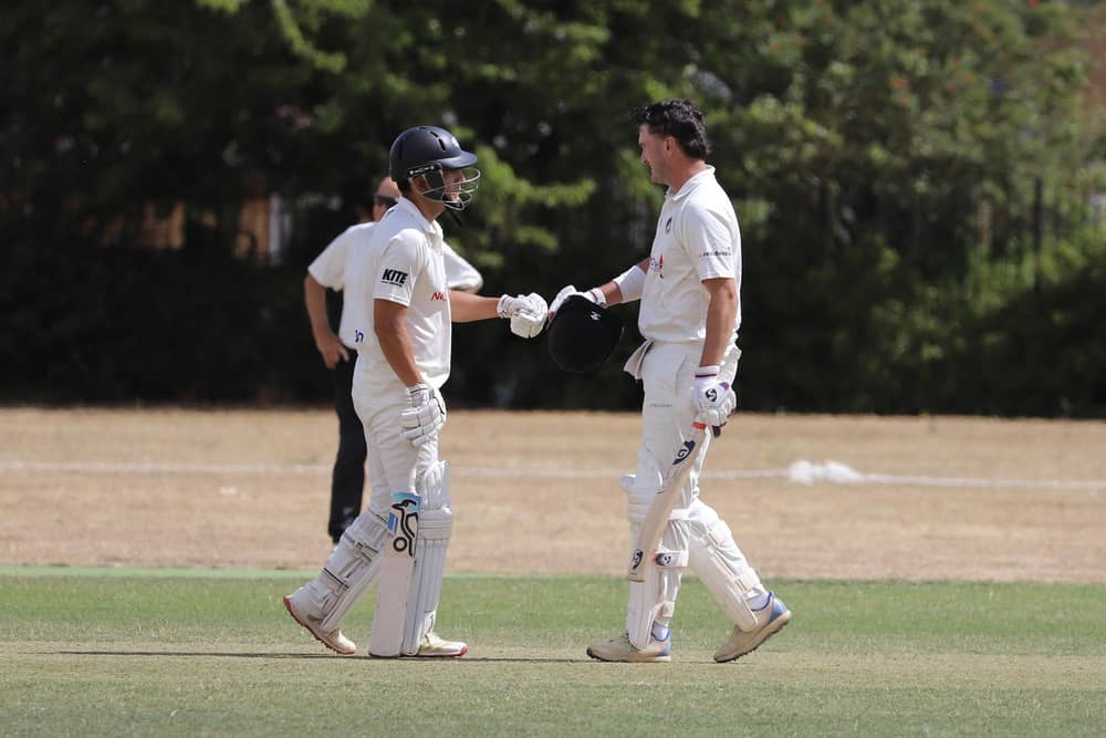 Peterborough Town centurions Nick Green (right) and David Clarke during the win over Overstone at Bretton Gate. Photo Andy Dann.