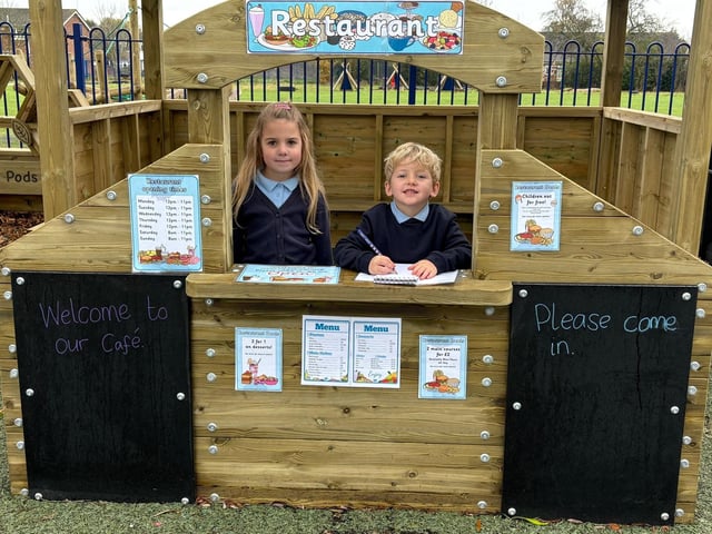 Pupils from Gunthorpe Primary School enjoying their new EYFS area