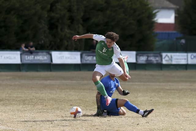 Jack Bedwell is about to open the scoring for FC Peterborough against Coton Green.
