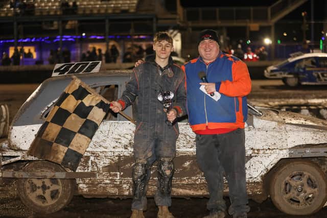 Riley Shinn (left) celebrates his win in King's Lynn. Photo Matthew Bull
