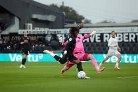 Vernon Masara scores for Posh at Bromley. Photo Joe Dent/theposh.com