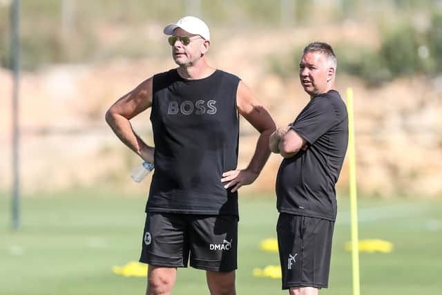 Posh chairman Darragh MacAnthony (left) and manager Darren Ferguson during the club's pre-season training camp in Spain. Photo Joe Dent/theposh.com.