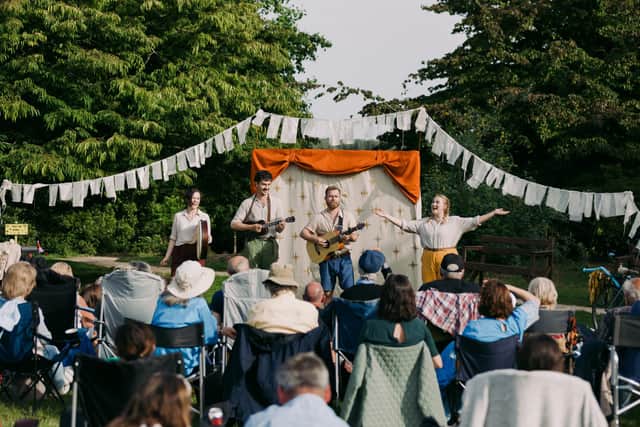 The HandleBards on stage