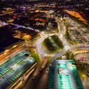 Even the Queensgate roundabout looks impressive at night from above.
