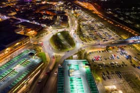 Even the Queensgate roundabout looks impressive at night from above.