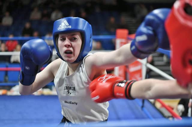 Hannah May Anderson (Peterborough Police) (Blue) v Caitlin Parr (Fenland ABC). Photo: David Lowndes.