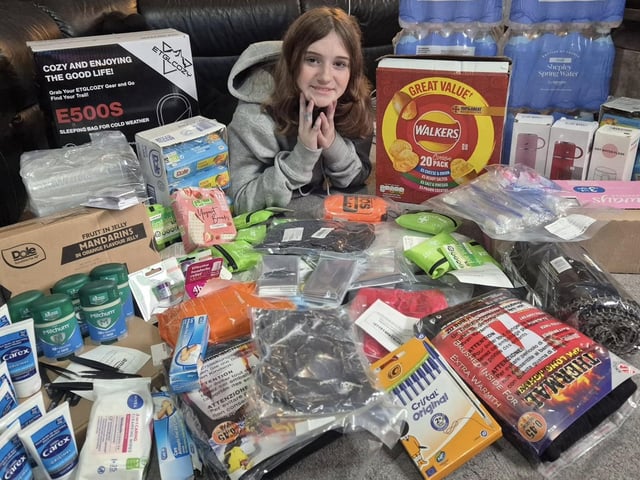 Ellie with some of the items she has kindly collected for homeless people this winter.