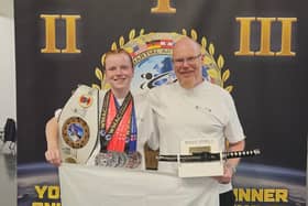 Lana Strickland (left) and her father Alan Strickland in Austria.