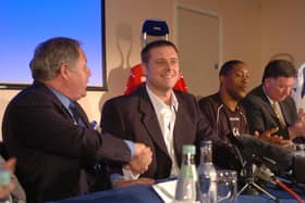 Darragh MacAnthony at his unveiling as Posh chairman. Previously he had tried to buy AFC Wimbledon.