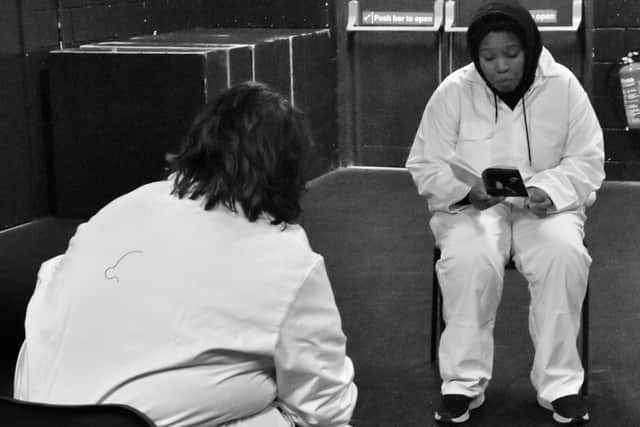 Peterborough Mask Theatre in rehearsal for Cubed3 at the Key Theatre Studio