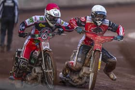 Richie Worrall (left) in action for Belle Vue against Panthers in 2021. Photo: Taylor Lanning.