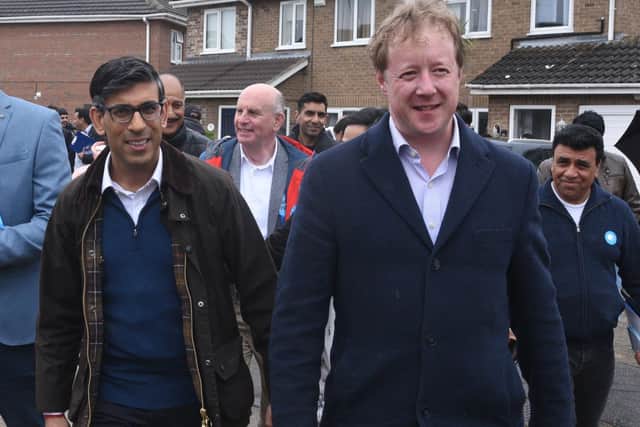 Prime Minister Rishi Sunak accompanied by  Paul Bristow MP in Peterborough