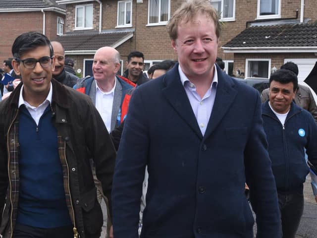 Prime Minister Rishi Sunak accompanied by  Paul Bristow MP in Peterborough