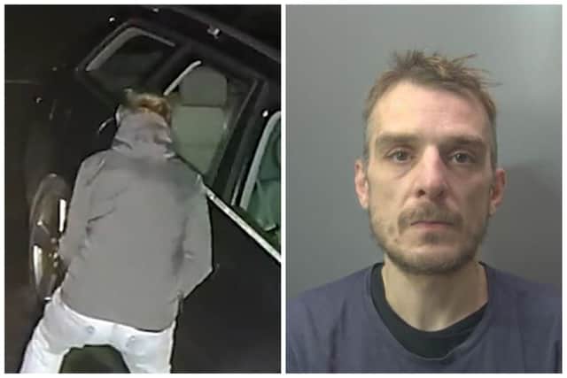 Paul Priestley was caught on CCTV trying to enter cars - the prolific crook was given a suspended sentence at court this week