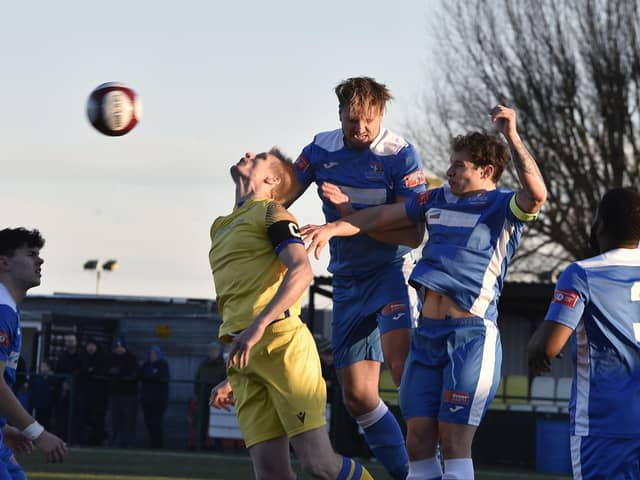 Action from the recent game between Yaxley and Spalding (yellow). Photo: David Lowndes.
