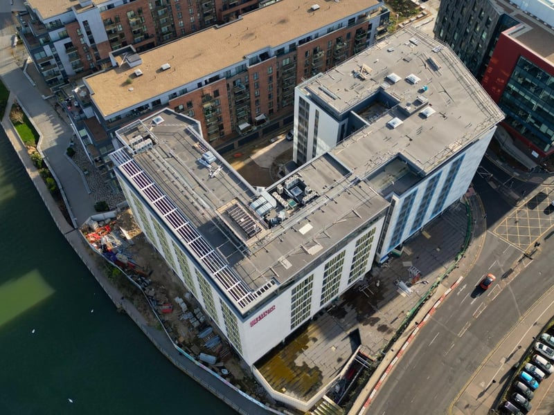 An aerial view of the partially built Hilton Garden Inn at Fletton Quays, Peterborough