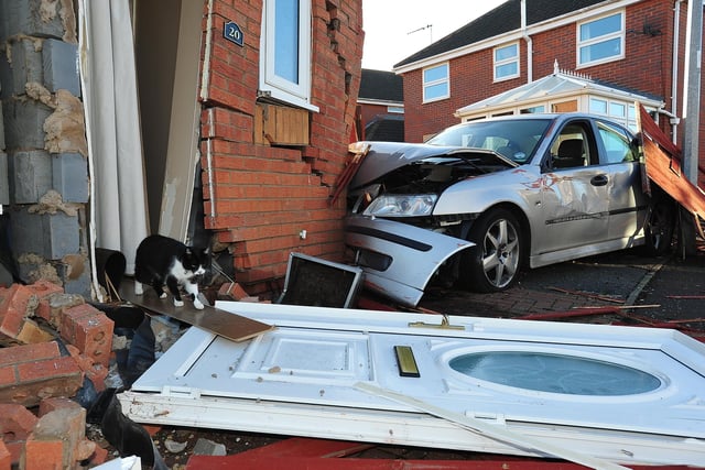 A car smashed into a house at Framlingham, Park Farm, Stanground and left one cat feeling very uncool.