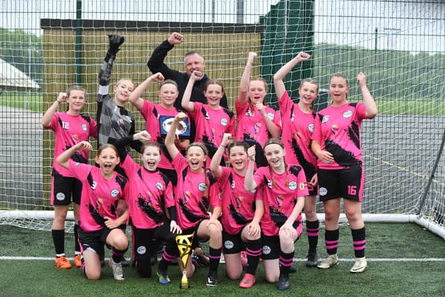 Girls United Under 13s celebrate. Photo David Lowndes.