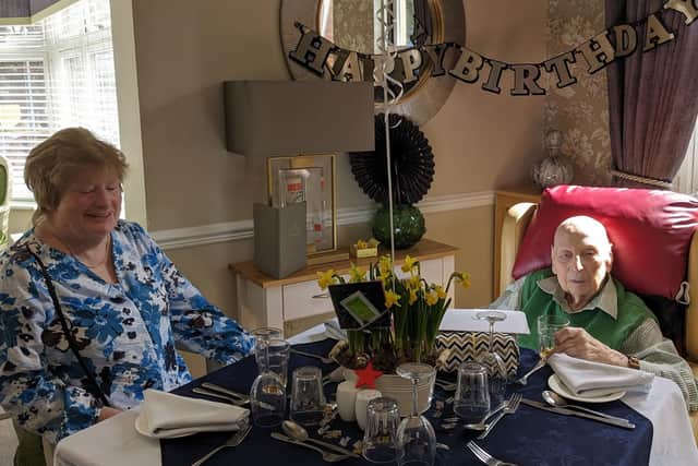 Ron celebrates his 102nd birthday at the Cedars Care Home.