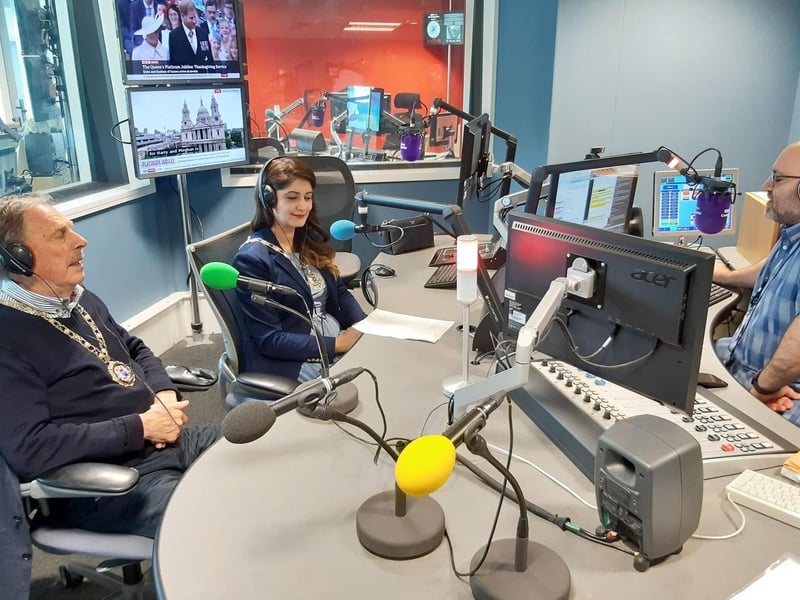The Mayor and Mayoress are passionate about reaching out and making themselves available to citizens by whatever means they can. "We thrive on being accessible," says Councillor Dr Shabina Qayyum. Here we see the Mayor and Mayoress paying a visit to BBC Radio Cambridgeshire to speak with people over the airwaves in June, 2022.