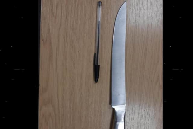 The knife found on Carlo Dinardo.