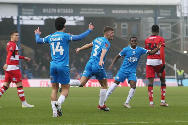 Harrison Burrows of Peterborough United celebrates his goal against Doncaster. Photo: Joe Dent/theposh.com.
