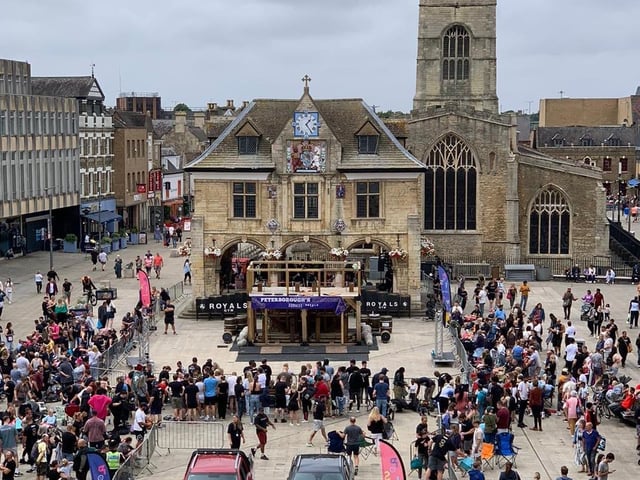 Spectators gather for the Peterborough's  Strongest event in Cathedral Square