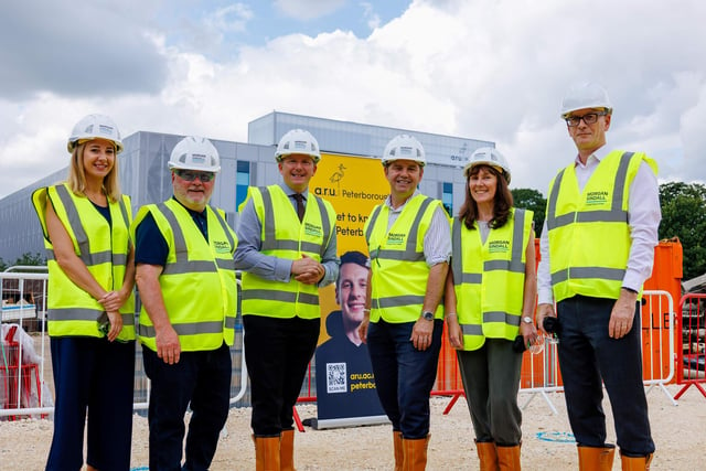 Representatives from ARU, the Combined Authority and Peterborough City Council at the ground breaking for the third phase of ARU Peterborough.
