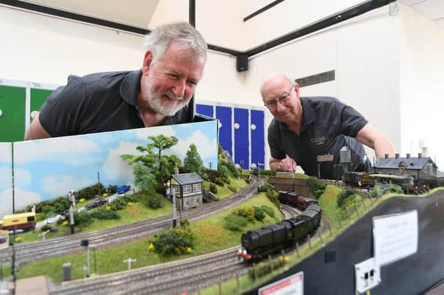 Martin Reynolds and Barrie Church with their Witham model railway.