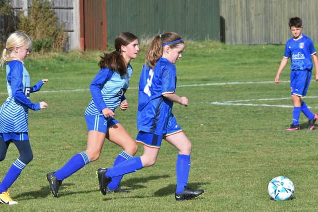 Action from ICA Juventus U12s (dark blue) v Swavesey Spartans. Photo: David Lowndes.