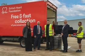 From left, Naomi Tickle, Rob Crossland, Ryan from The British Heart Foundation, John Anderson, Group Chief Executive at Allison Homes. Back row: Phillip Dance and Chris Machin
