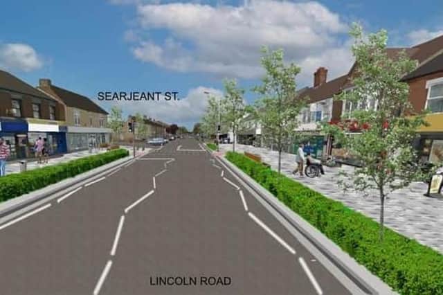 The view looking south for the Option 1 for the transformation of the Lincoln Road area of Peterborough.
