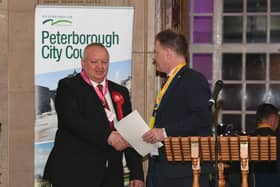 Local election count 2023 at Peterborough Town Hall.  Bretton is won by Labour's Richard Strangward