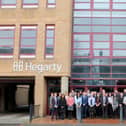 Staff outside Hegarty's offices in Broadway, Peterborough.