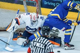 Phantoms netminder Matt Hennessey in action against Leeds Knights. Photo Willow Florence Photography