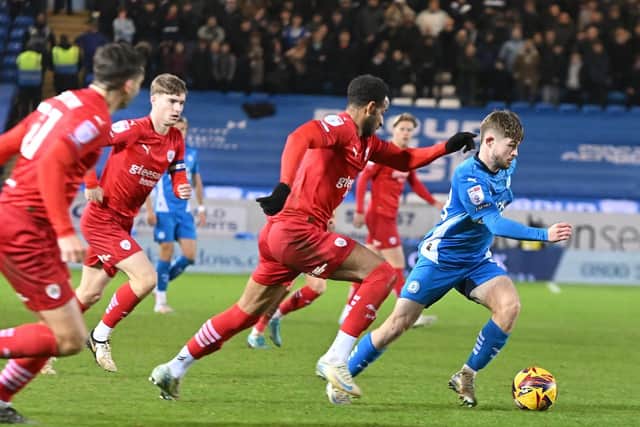 Chris Conn Clarke in action for Posh against Barnsley. Photo David Lowndes.