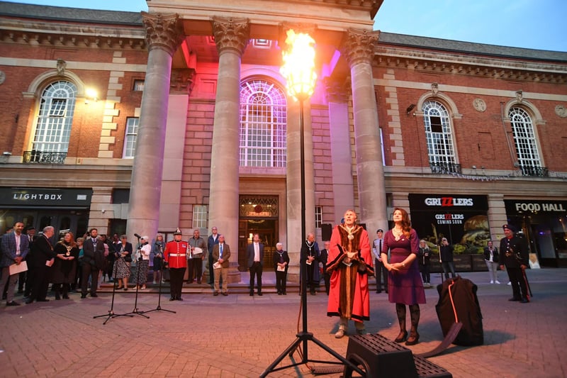 Platinum Jubilee Beacon Ceremony at Peterborough Town Hall attended by Mayor of Peterborough Alan Dowson and Mayoress Shabina Qayyum
