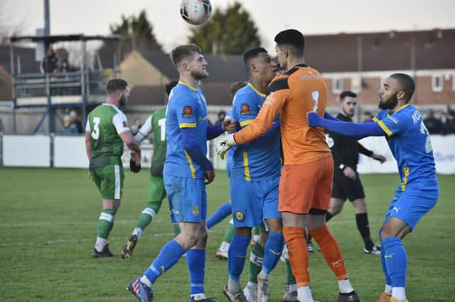Football action from Peterborough Sports v Kettering Town on Boxing Day. Photo: David Lowndes.