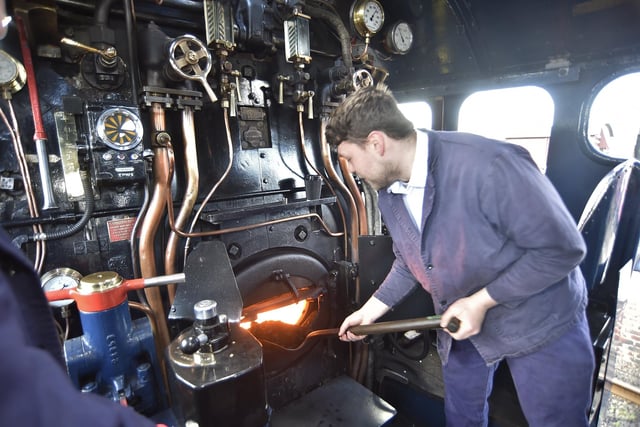 Fireman at work on the footplate.