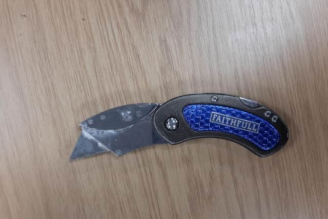 The knife found being carried by Knighton